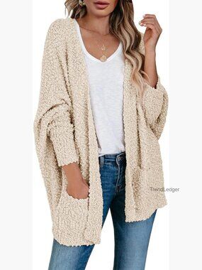 Chunky Popcorn Cardigan Oversized Batwing Sleeve Open Front Sweater